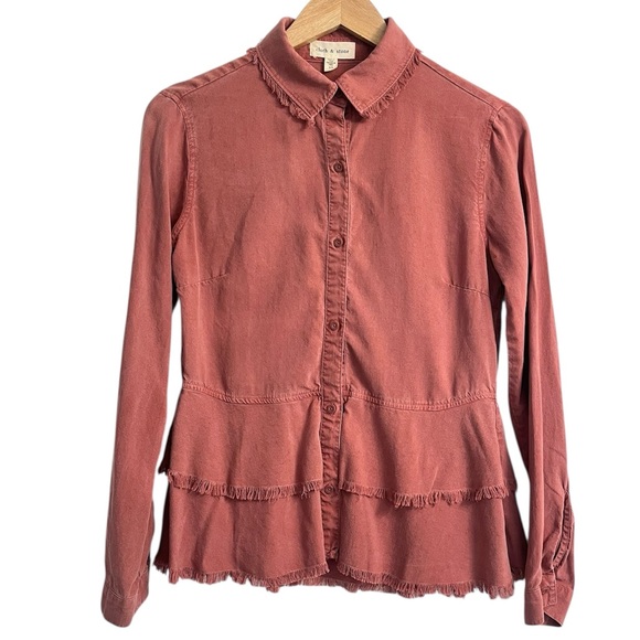 Anthropologie Cloth & Stone Ruffle Hem Button-Down Top Size XS - Picture 2 of 7